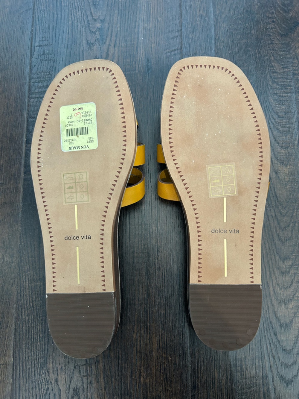 Dolce Vita Mustard Yellow Leather Slide Sandals with Braided Straps - Picture 2 of 5
